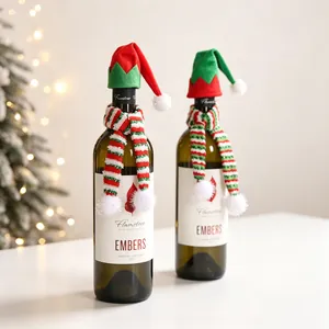 Nordic mini Christmas wine bottle hat and scarf set for festive table decor