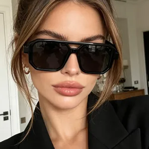 Oversized Square Sunglasses Women AC Lenses PC Frame Double Bridge Retro Geometric UV400 Outdoor Fashion Ins Style