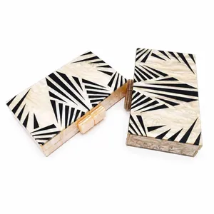 Art Deco marble-textured acrylic evening clutch bags with geometric fan pattern