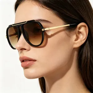 Stylish black and gold aviator sunglasses with gradient brown lenses for a modern look