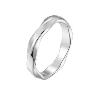 Minimalist silver Möbius ring in polished titanium steel with irregular wave design