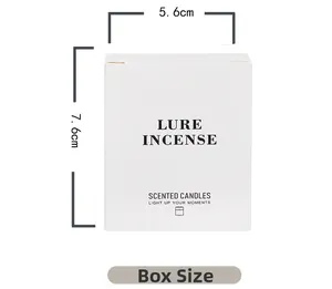 Detailed size specifications for the scented candle packaging measuring 5.6cm by 7.6cm
