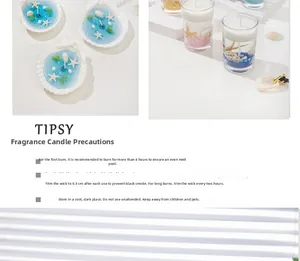 Detail of ocean-themed jelly candle set with shells, starfish and burning instructions