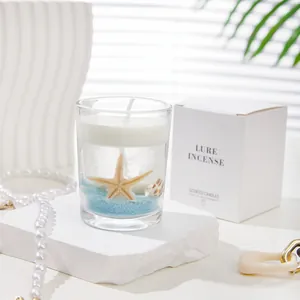 Ocean Theme Scented Candle Jelly Wax Glass Jar Starfish Shell Decor Smokeless Aromatherapy Home Gift