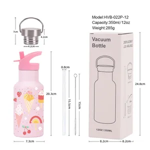 350ml double-walled stainless steel kids water bottle set with cute dessert prints