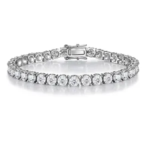 925 Sterling Silver Moissanite Tennis Bracelet For Women Luxurious Round Cut Moissanite Full Rhinestone Bracelet Wedding Jewelry Gift