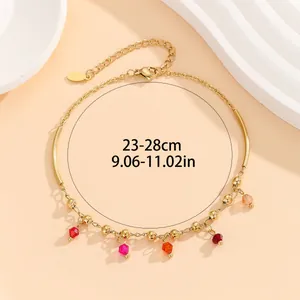 Detail showing colorful beaded titanium steel anklet with adjustable length of 23-28cm