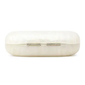 Elegant white marble pattern acrylic evening clutch bag with gold metal hinges