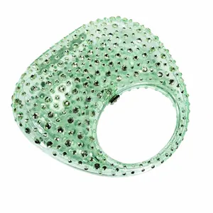 Sparkling light green crescent acrylic handbag with silver rhinestones for evening gala