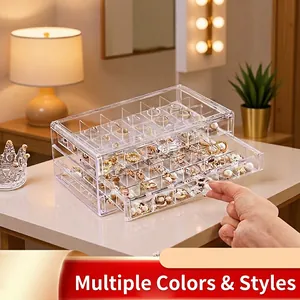 Jewelry Organizer Box Acrylic Transparent Tiered Drawers Multi Grid Ring Earring Necklace Display Case Desktop Storage Tray Modern