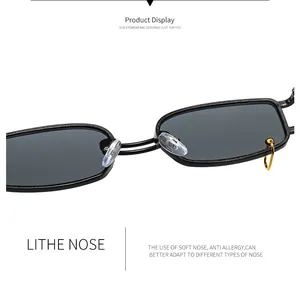 Detail of soft anti-allergy silicone nose pads on square metal fashion sunglasses