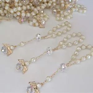 Elegant beaded heart and angel wing bracelets with white pearls and clear crystals