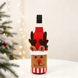 Knitted reindeer Christmas wine bottle cover with 3D antlers for festive table decoration