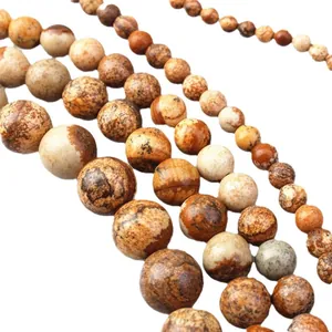 Natural Picture Jasper round beads for DIY bracelets showing diverse landscape patterns