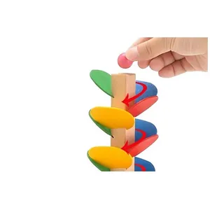 Wooden leaf marble run toy with colorful petals for children's educational assembly play