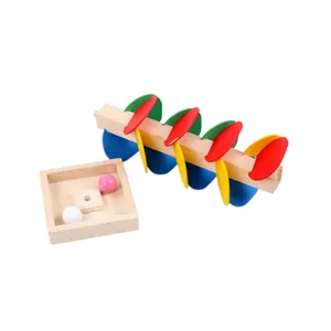 Wooden rainbow leaf tower ball game toy for children cognitive and motor skills