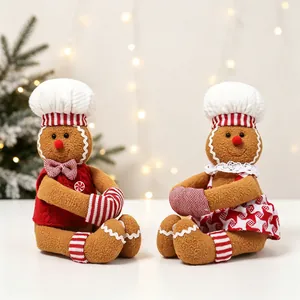 Christmas gingerbread couple plush dolls with chef hats and festive outfits for decor
