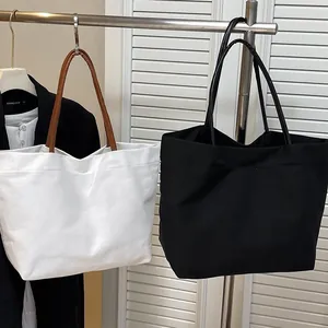 Women Large Capacity Canvas Tote Bag Minimalist Urban Casual Commuter Shoulder Bag Soft Fabric Handbag Solid Color Shopping Bag