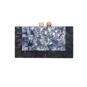 Women Evening Clutch Bag Acrylic Marble Texture Hard Shell Party Wedding Handbag Vintage Crossbody Purse With Chain