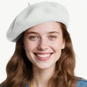 French Style Vintage Wool Beret Hat For Women Winter Warm Solid Color Artist Painter Hat Plain Flat Cap Accessory