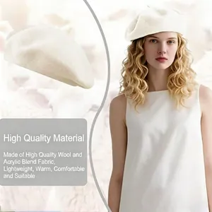Classic cream wool blend beret for women featuring soft texture and warm lightweight fit