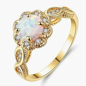 Elegant gold plated S925 silver opal flower ring with infinity twisted band for women