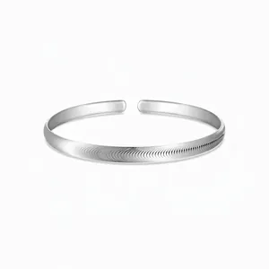 Minimalist 925 Sterling Silver Open Cuff Bangle For Women Ripple Texture Adjustable Wavy Bracelet Commute Fashion Jewelry Gift