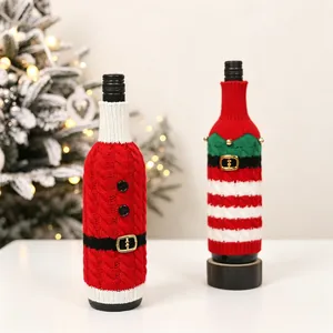 Christmas knitted wine bottle covers with Santa and elf designs for festive decor