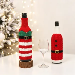 Christmas knitted wine bottle covers with Santa Claus and Elf belt designs for festive decor