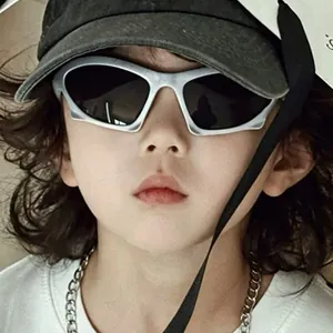 Kids silver futuristic sunglasses with black lenses for stylish street style UV protection
