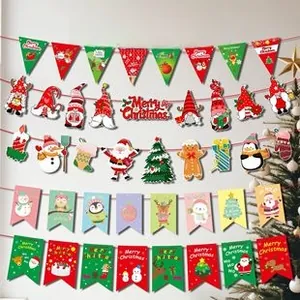 Festive Christmas banner set featuring Santa, snowman, and gingerbread man ornaments