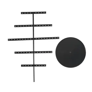 5-tier black metal earring display stand with round base in minimalist Nordic style