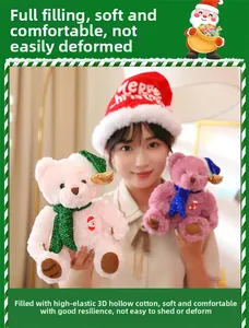 Detailed shot of Christmas teddy bears with sequin scarves and soft 3D hollow cotton filling