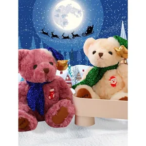 Christmas Teddy Bear Plush Toy With Scarf And Hat Soft Stuffed Animal For Holiday Home Decor Gift