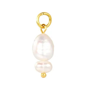 Baroque baroque pearl double pendant with polished gold connector for DIY jewelry