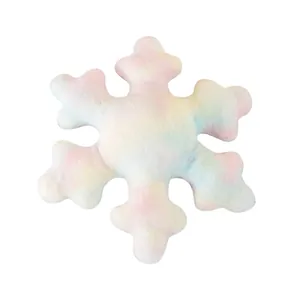 Rainbow gradient snowflake plush pillow made of soft tie-dye faux fur for bed decor