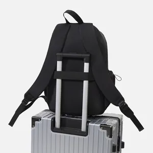 Black waterproof laptop backpack for high school students with luggage strap feature