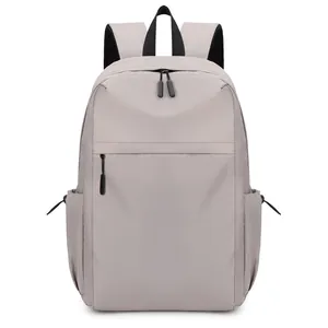 Minimalist light grey school backpack for high school students, fits 16-inch laptops