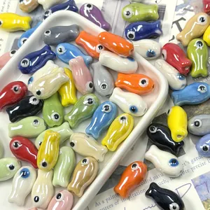 Ceramic Fish Shape Beads Glazed Animal Spacer Loose Bead For DIY Jewelry Making Bracelet Necklace Handmade Baroque Style