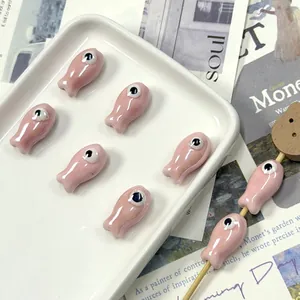 Handmade pink fish ceramic beads for DIY jewelry making necklaces and bracelets