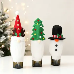 Set of 3 Christmas gnome wine bottle covers with long beards for holiday table decor