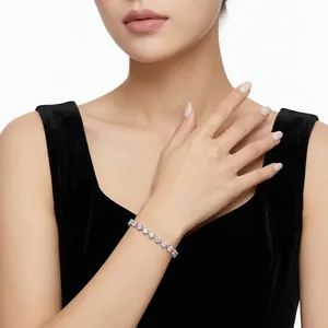 Elegant S925 silver bracelet featuring 1ct Moissanite round cut stones for women