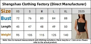 Size chart for square neck crop top featuring bust and length measurements from XS to XL