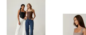 Three-panel detail of square neck bodysuits in black, dark brown, and taupe colors