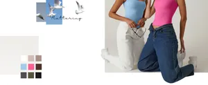 Detail showcasing a 9-color variety pack of slim fit square neck sleeveless tank tops