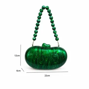 Emerald green marble acrylic clutch bag with size labels 22cm width and 12cm height