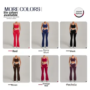 Detailed grid view of six-color yoga sets featuring U-neck tank tops and flared leggings