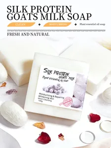 Detail of 100g silk protein goat milk soap with cocoons and essential oil ingredients