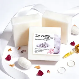 Natural goat milk and silk protein handmade soaps 100g with silk ribbon and rose petals