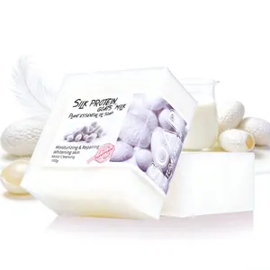 Handmade silk protein goat milk soap for whitening and cleansing, 100g bar with cocoon decor